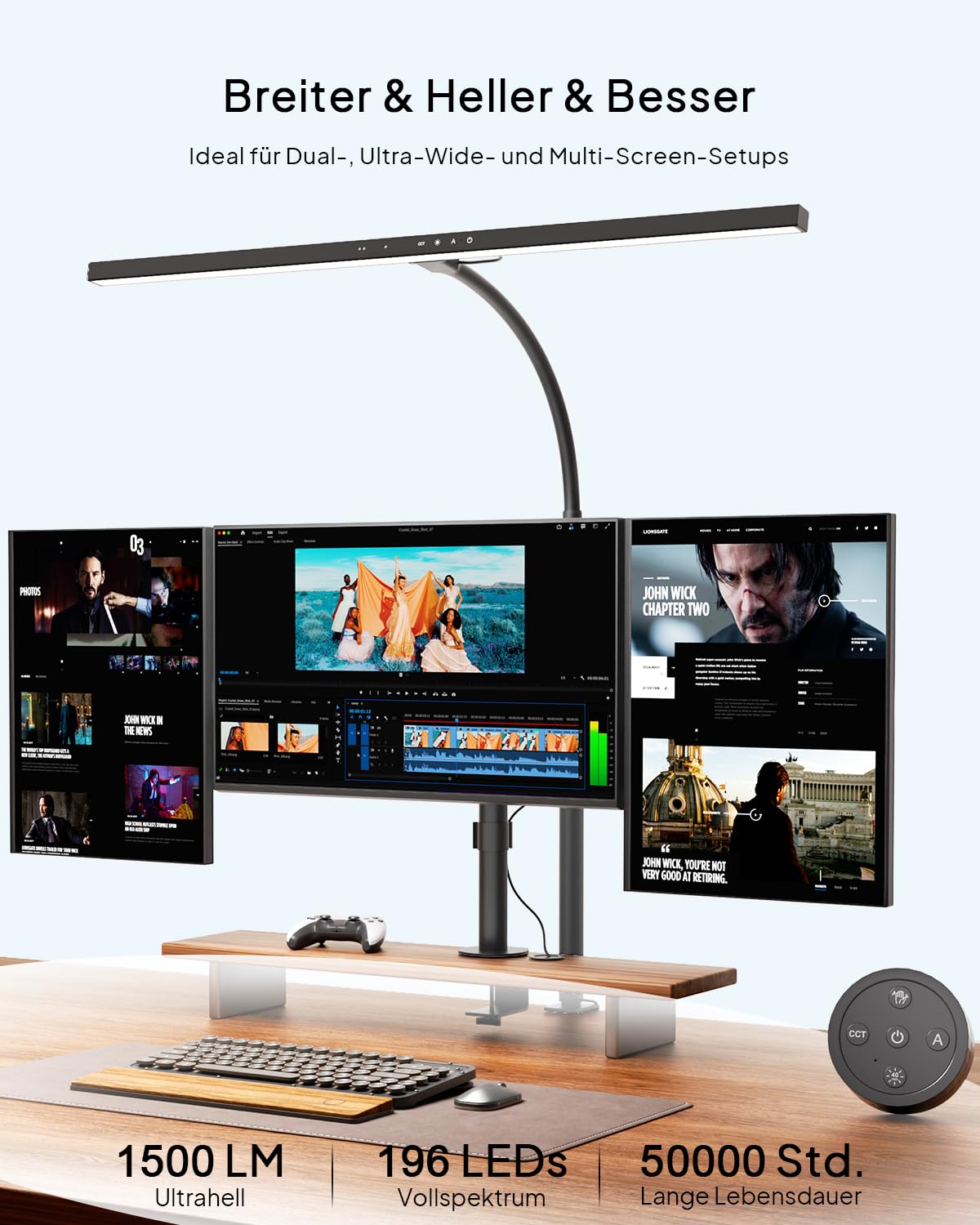 KableRika 24W Lampada da scrivania a LED per ufficio, lampada da scrivania con morsetto, telecomando e sensore gestuale, luce da scrivania di design dimmerabile, lo studio e l'illuminazione di casa