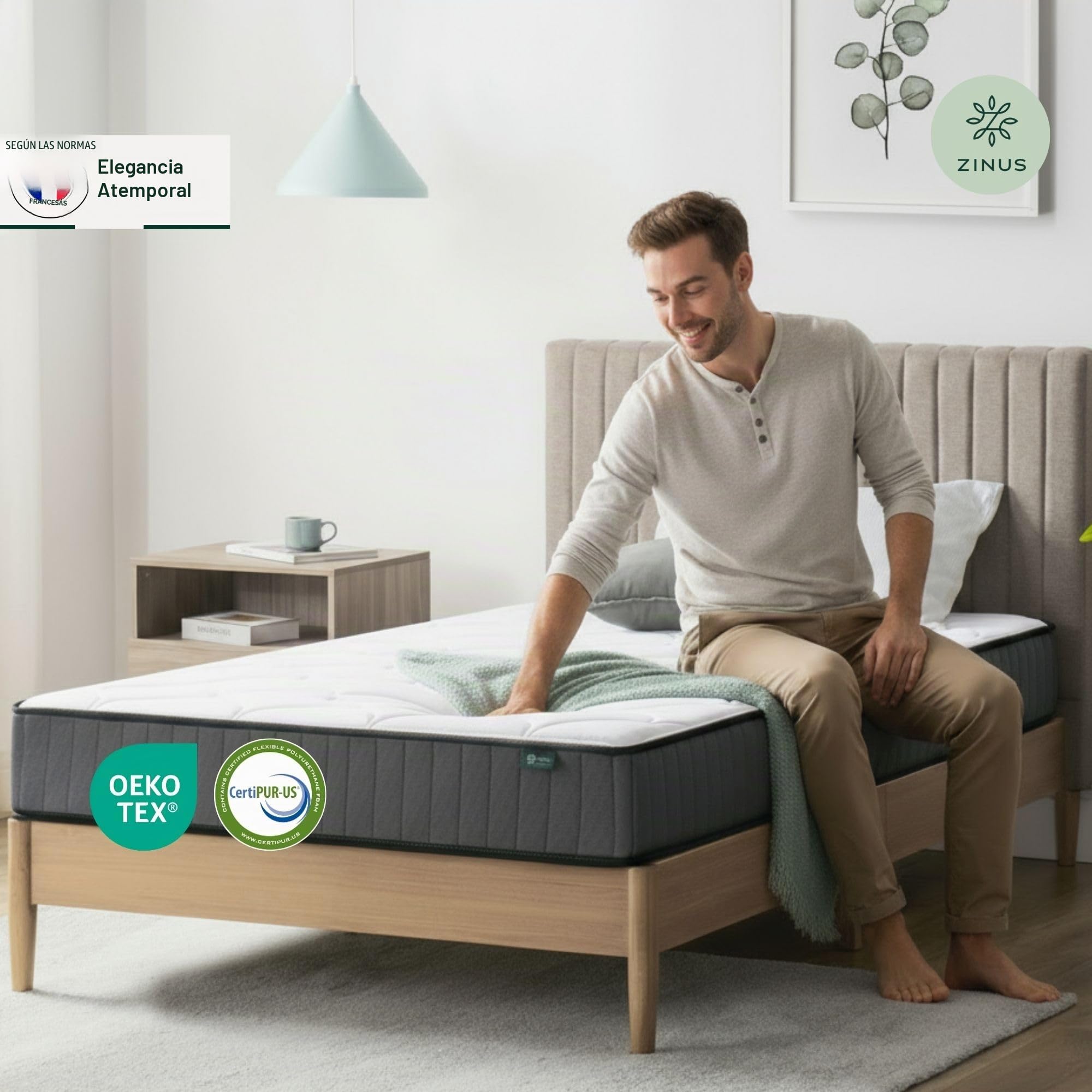 Zinus – Colchón de 90 x 190 – Altura 20 cm – Colchón híbrido de Espuma con Memoria de Forma – Alta Resistencia, Ultra Transpirable, Duradero y Suave para la Piel – Colchón para Cama Adulto y niño
