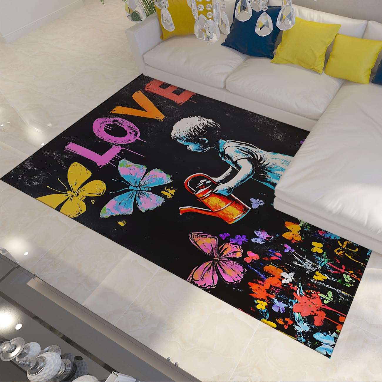 Tapis graffiti papillons 60x90cm abstrait moderne pour chambre