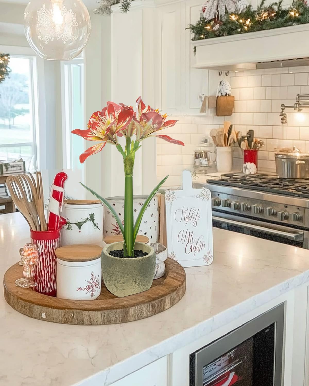 Lifelike Fake Flower Plant Potted 15" Artificial Amaryllis for Home Bathroom Office Living Room Shelf Tabletop Decor-Realistic Faux Flower Plant with Pot - Image 5