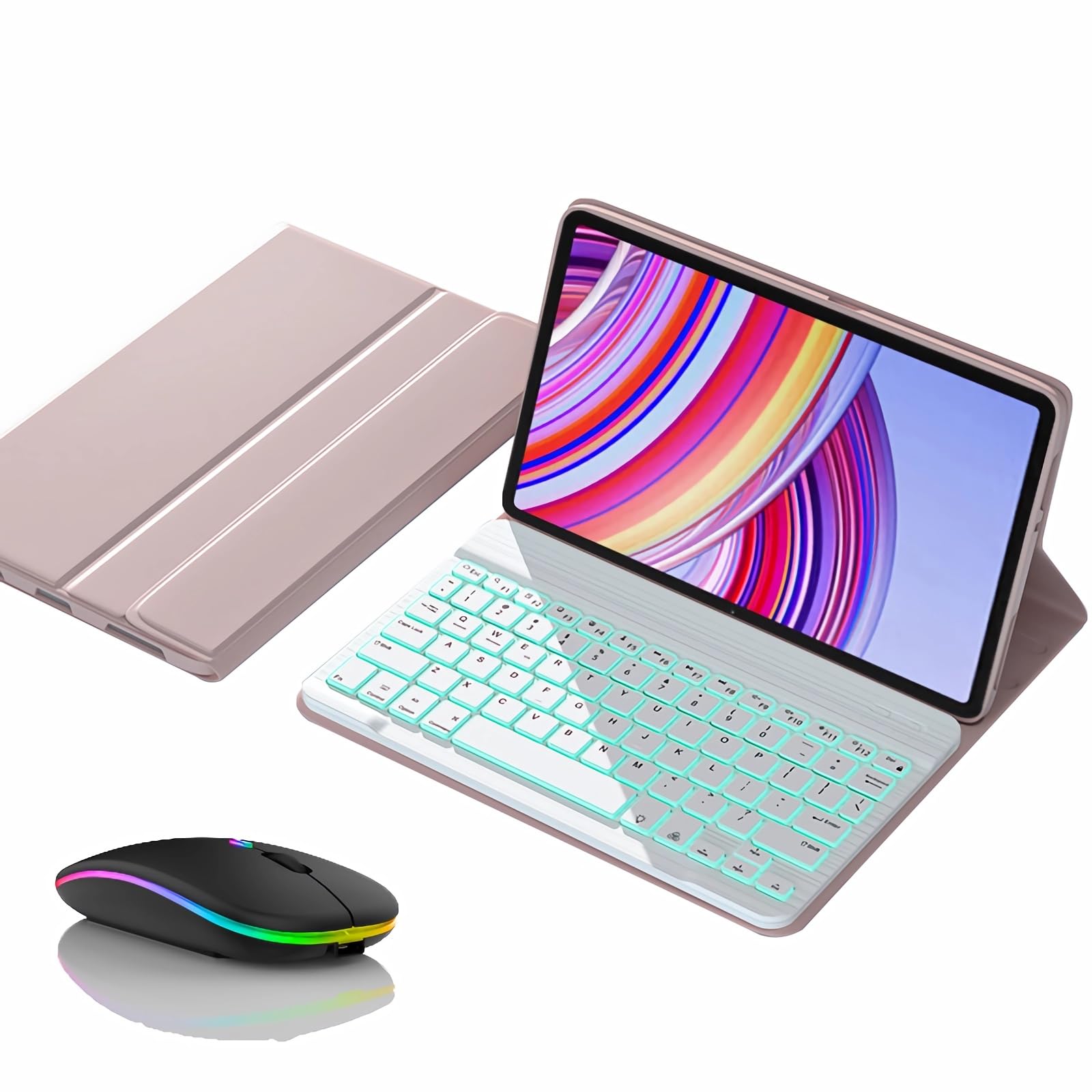 Etui z klawiaturą do Redmi Pad SE 11" 2023, Magnetyczna Odłączana Podświetlenia Klawiatura Bezprzewodowa z Myszą Bluetooth,Pink