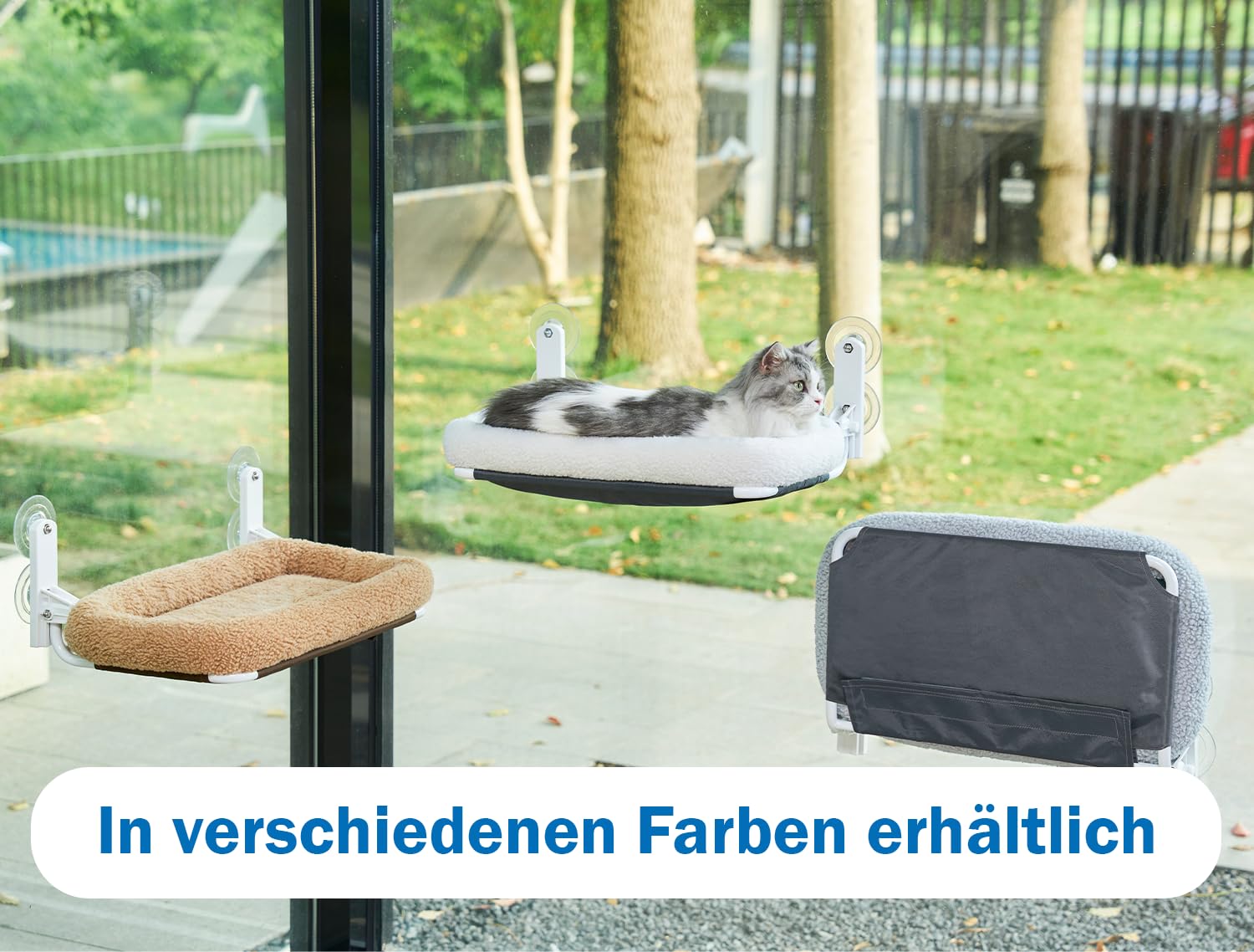 Zakkart Faltbare Katzenhängematte für Fenster - Kabellos, Eingebettetes Maschinenwaschbares Bett, Robuster Metallrahmen, Katzenfensterstange für große Katzen und Kätzchen (weißes, groß)
