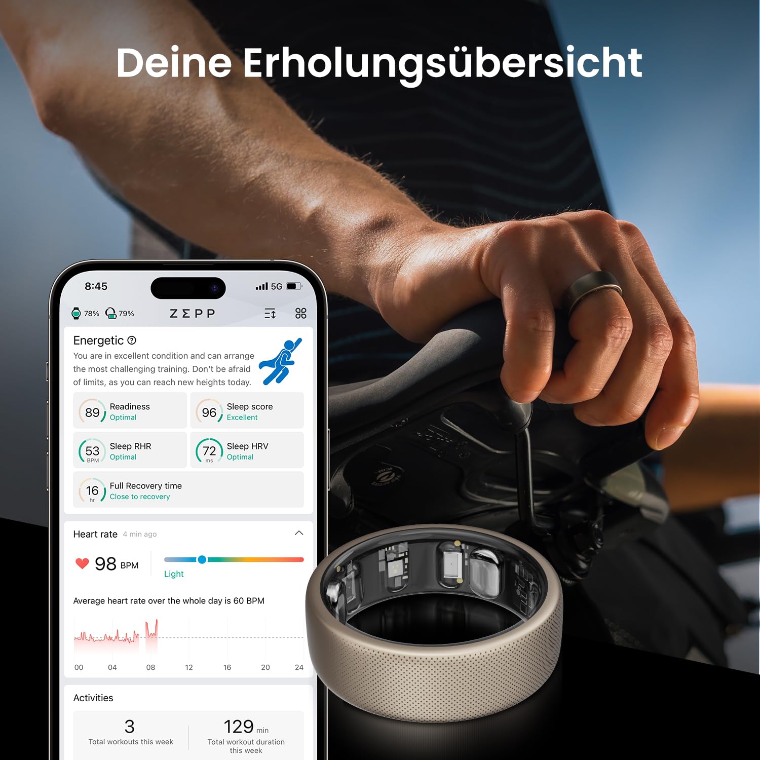 Amazfit Helio Ring Größe 10, Smart Ring mit Schlafüberwachung 
