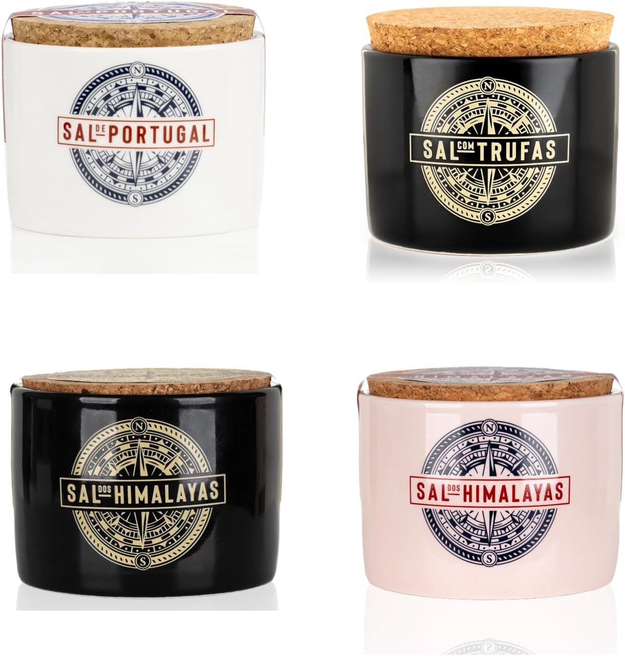 Sales Gourmet Naturales Pack 4 x 150 g – Flor de Sal Portuguesa, Flor de Sal con Trufa, Sal Rosa del Himalaya y Sal Negro del Himalaya para Cocinar y Finalizar Platos