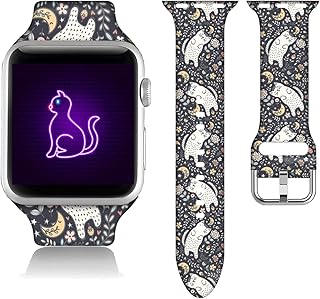 Compatible With Cute Cat Apple Watch 38/40/41/42/44/45mm For Women Men,Soft Silicone Animal Cat Gifts Decorations Replacement Wristband Band For Iwatch Series 7 6 5 4 3 2 1 SE.42mm/44mm/45mm
