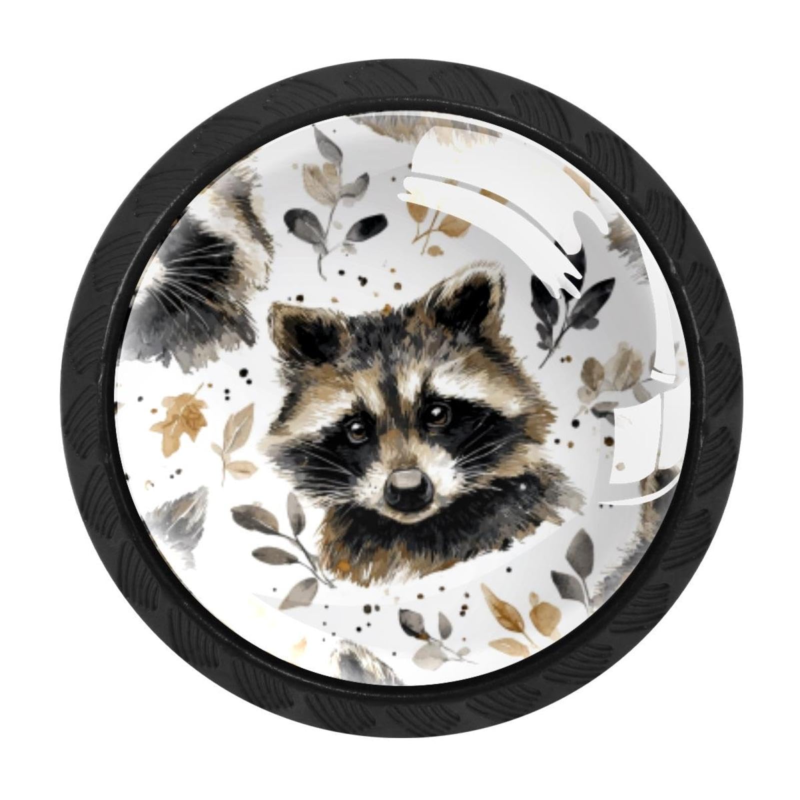 CHENZZZZ 4 Pcs Raccoons Pattern Cabinet Knobs Single Hole White Dresser Drawer Knobs Round Decorative Hardware Pulls Handles for Bathroom Kitchen Furniture
