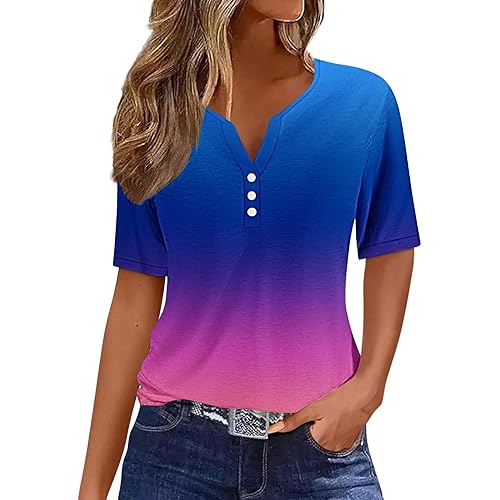 Summer Tops for Women 2026 Trendy Vacation Short Sleeve Button V Neck T Shirt Boho Casual Fashion Spring Tee Clothes