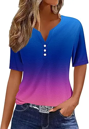 Summer Tops for Women 2024 Vacation Trendy V Neck Boho Tee Short Sleeve Shirts Casual Loose Comfy Tunic Tops