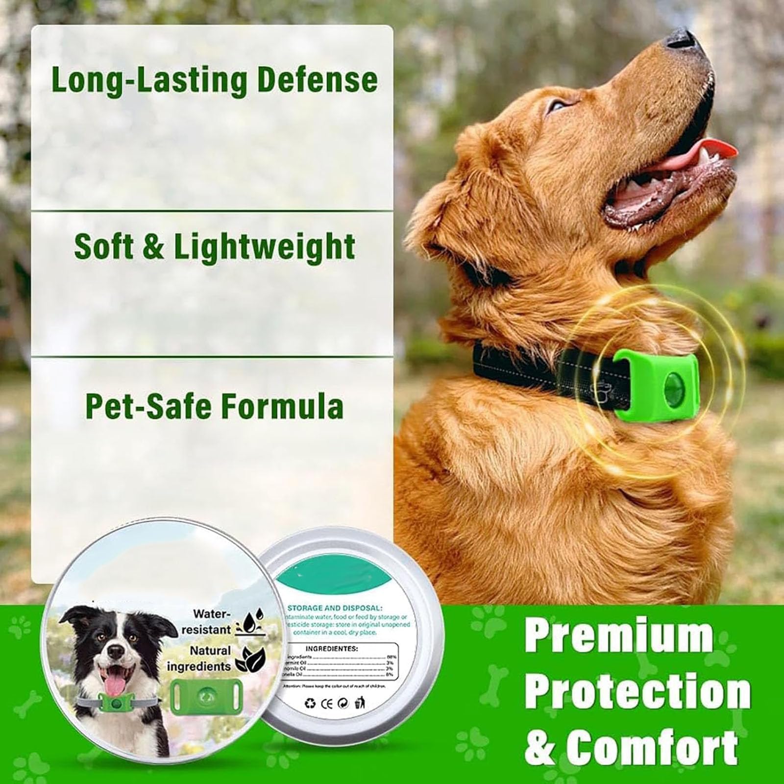 Colliers, médailles et pendentifs réglables pour Chiens, 100% naturels, adaptés à Toutes Les Races de Chiens. Imperméables, Ils résistent à la Pluie, à la Boue, aux rivières et à la baignade