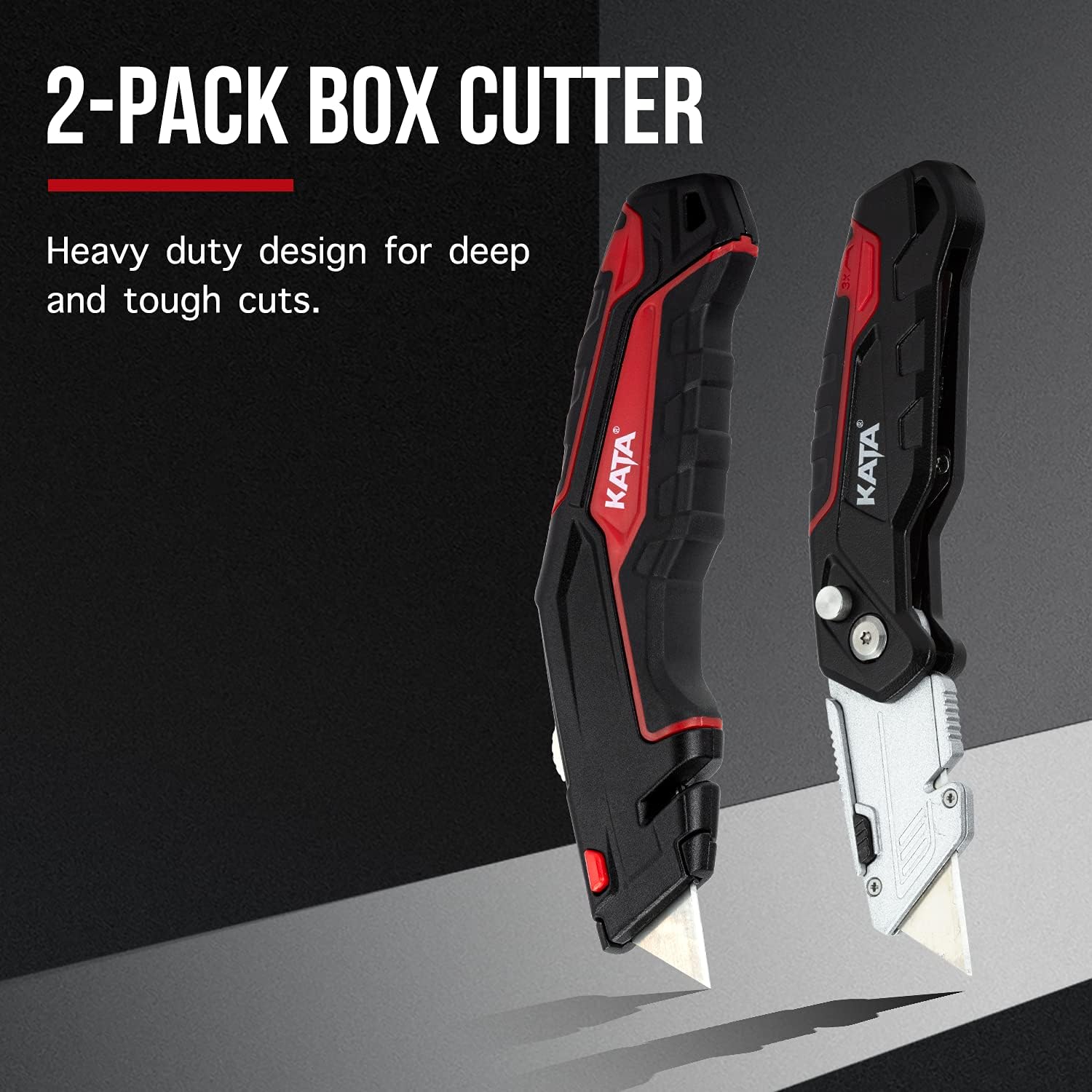 KATA 2-Pack Utility Knife, Heavy Duty Retractable and Folding Box Cutter for Cartons, Cardboard and Boxes with Blade Storage Design, Extra 10 Blades Included,Box Cutters Retractable - - 
