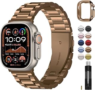 Fullmosa Metal Band with Case for Apple Watch 49mm Ultra 3 2 1 | Stainless Steel Strap for Men Women Professional Office Golden Coffee
