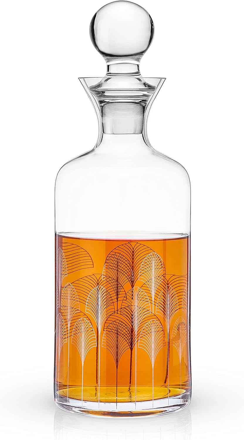 Viski Deco Crystal Wine and Whiskey Decanter for Red Wines, Bourbon, Vodka, Liquor or Wine Decanter Bottle with Stopper, Perfect Gifts for Men, Elegant Glassware, Home Bar Accessories, 44 oz, Set of 1
