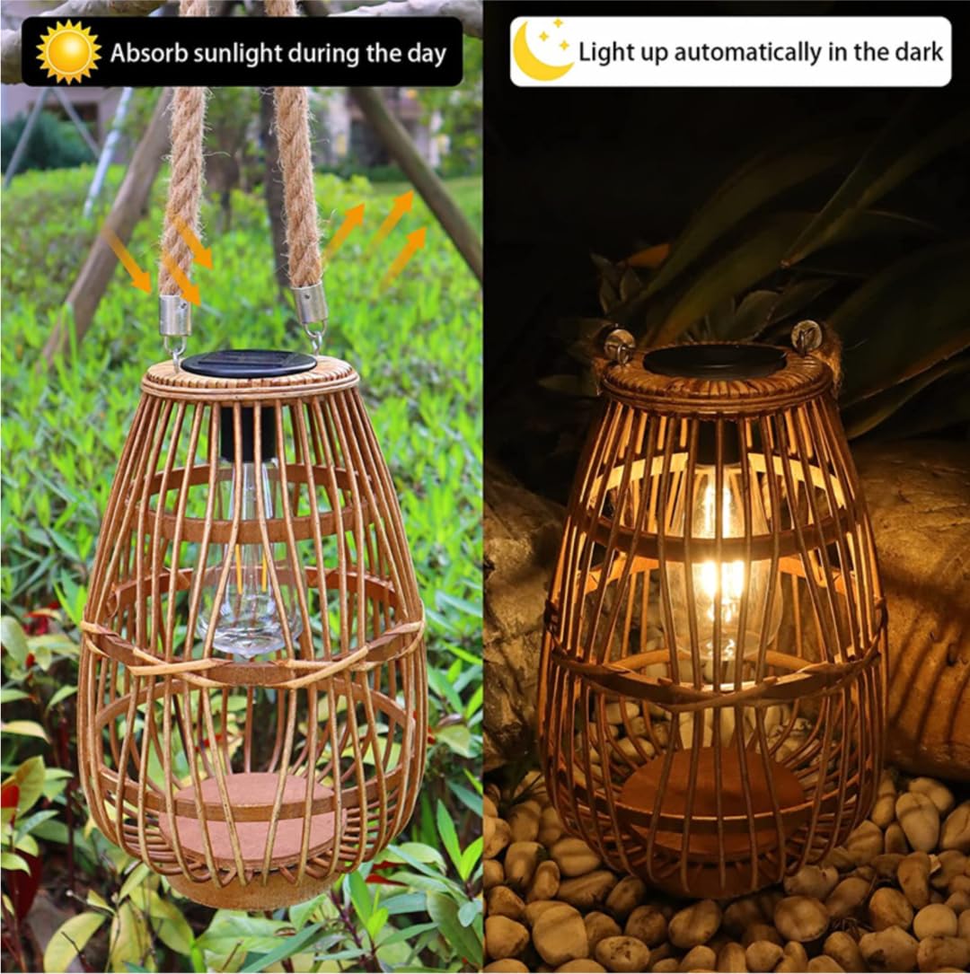 Lanterna solare da esterno in rattan solare tessitura appeso luci solari lanterna luce giardino paesaggio lampada solare illuminazione solare per decorazione giardino percorso patio