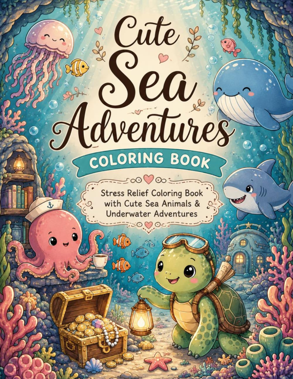 Cute Sea Adventures Coloring Book: Stress Relief Coloring Book with Cute Sea Animals, Cozy Ocean Scenes, and Underwater Adventures for Relaxation (Gentle Coloring Book)