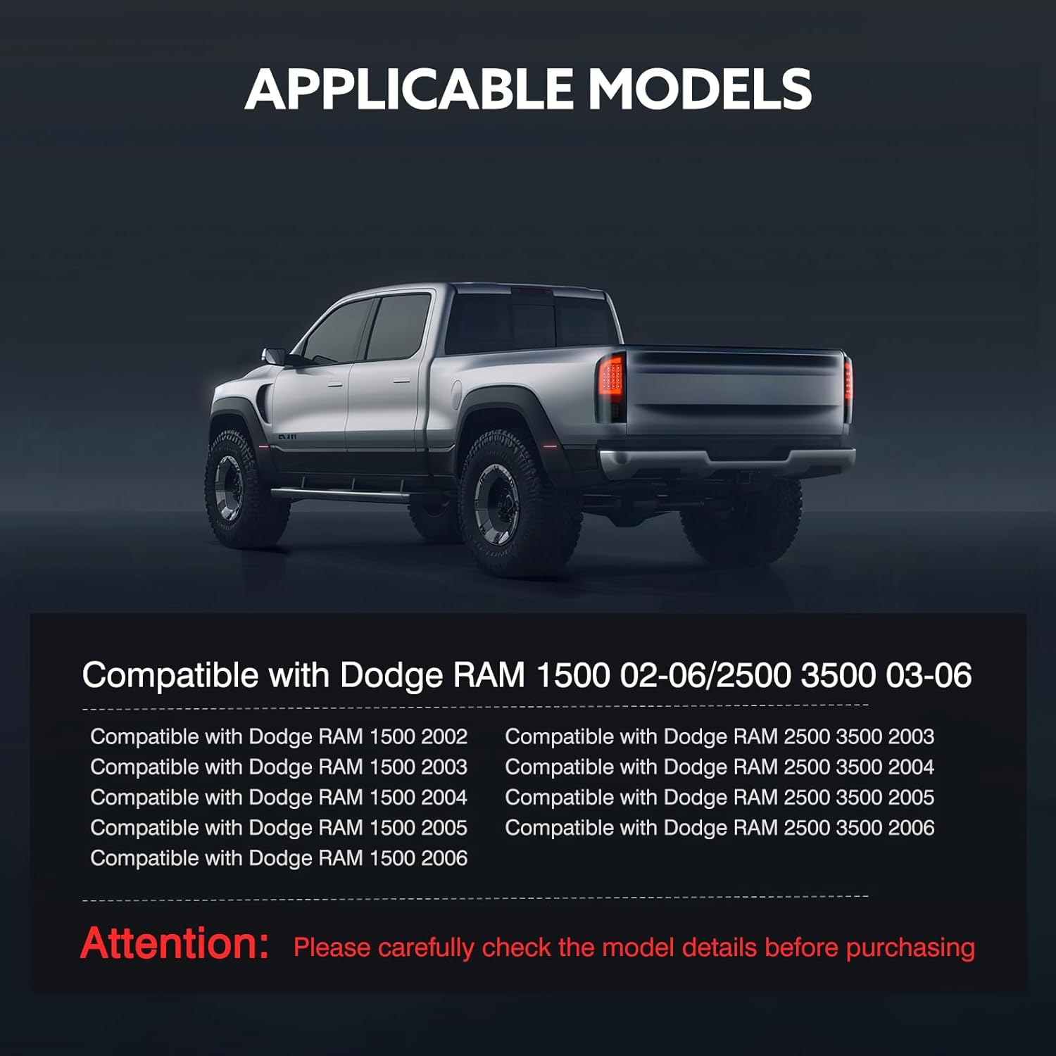 WonVon LED Taillights Assembly Compatible for 2002-2006 Dodge Ram 1500 2003-2006 Dodge Ram 2500 3500, Smoked Lens Rear Brake Light Replace CH2800147, CH2801147