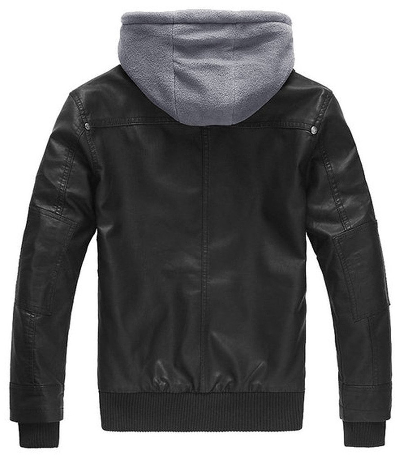Wantdo Giacca in Pelle da Uomo Giubbotto con Cappuccio Rimovibile da Lavoro Mezza Stagione Primavera Antivento Antipioggia Giacca da Moto Casual