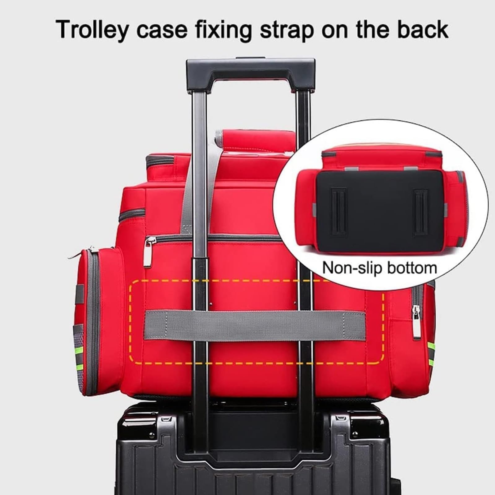 Bolsa de emergencia con múltiples bolsillos, mochila portátil de primeros auxilios con asa y correa para el hombro, diseño de tira reflectante para cuidado de la salud, viajes y rescate al aire libre