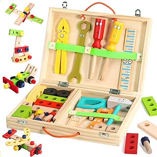 Tool Box Children's Toy from 3 Years Boys Girls Wooden Toy Tool Box Children's Tool Learning Toy Tool Case Children Christmas Gift Children's Toy Games from 2 3 4 5 Years