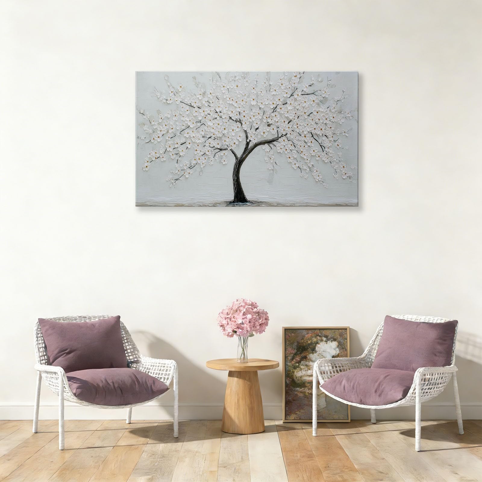Stampa artistica da parete su tela con piante floreali, alberi minimalisti, eleganti stampe su tela per soggiorno, camera da letto, ufficio, immagini bianche impermeabili da parete per bagno, 99 x