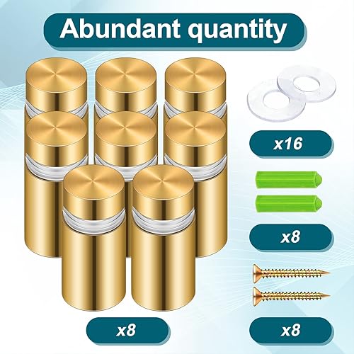 Miniatura 2 de Ferraycle 8 juegos de tornillos de separación de acero inoxidable para publicidad, montaje de metal para colgar marcos de fotos acrílicos (0.47 x