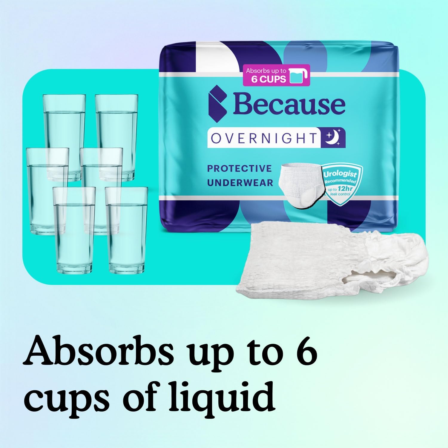 Because Overnight Absorbency Pull Ups - Adult Disposable Incontinence Underwear, Extra Absorbent Nighttime Briefs for Men and Women, White, Large, 20 Count
