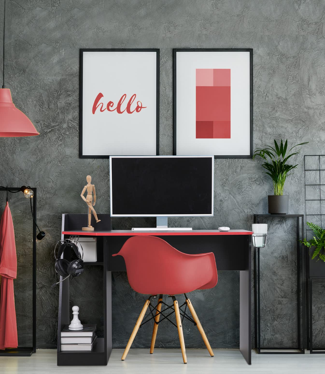 Rebecca Mobili Scrivania Gaming, Tavolo Pc, Nero Rosso, Moderna, Con Vano Porta Pc Studio Gioco, Misure (HxLxP): 85 x 110 x 50 cm - Art. RE6773