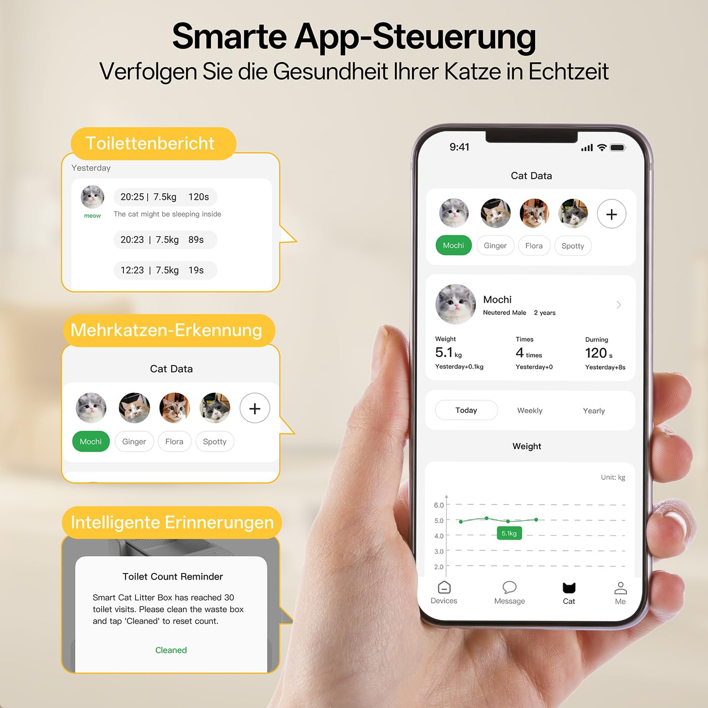 UBPET C31 Lettiera Autopulente per Gatti, Lettiera Aperta Autopulente con Controllo App, Deodorizzatore, Sistema a Doppio Rastrello, Grande Capacità, per Più Gatti