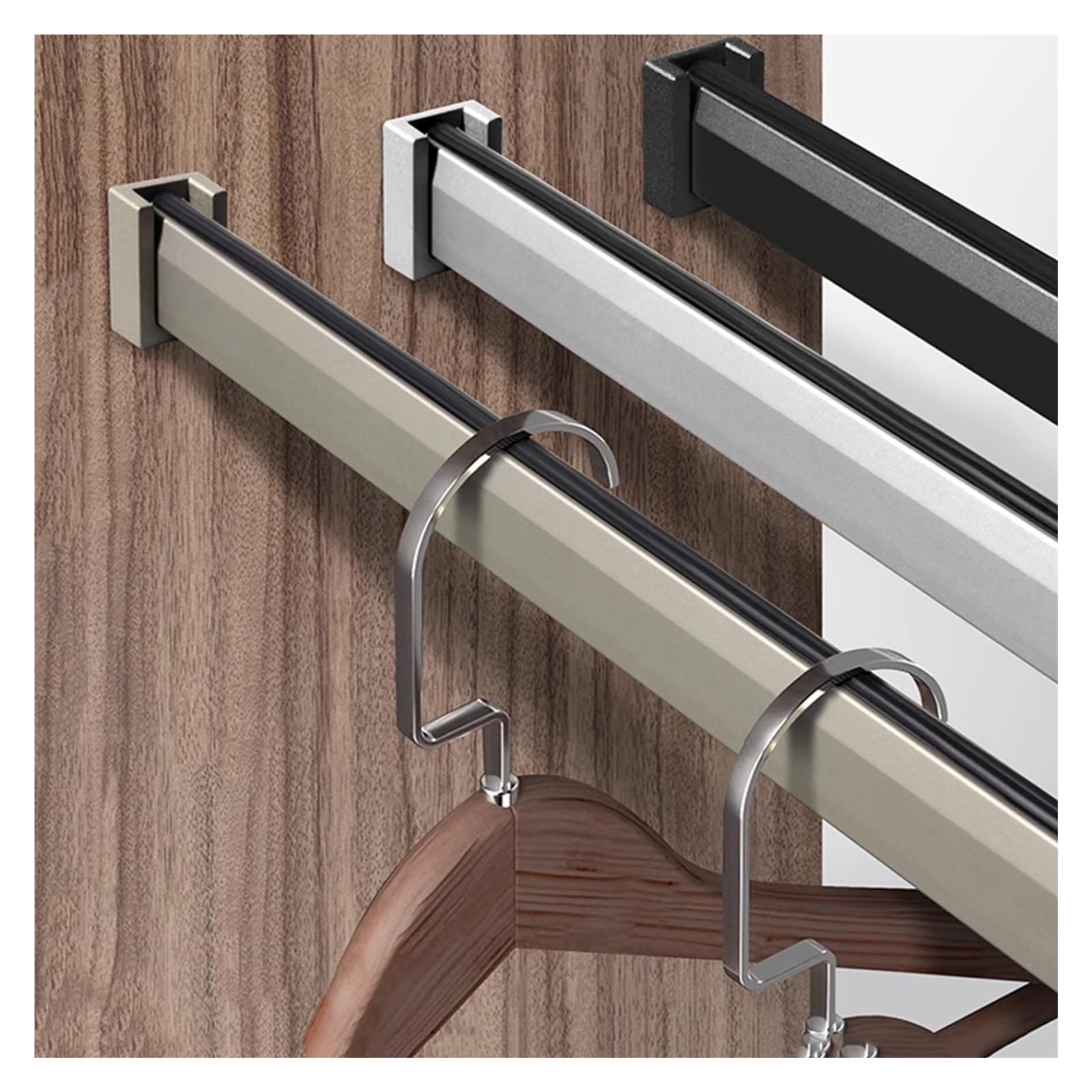 YXXSDP Schrankstange Schrankrohr Kleiderstange Kleiderstangen für Aufhängen von Kleidung, Kleiderstange aus Aluminiumlegierung, inklusive Endstützen, für Kleiderschränke(Black,L 60cm/23.6inch)