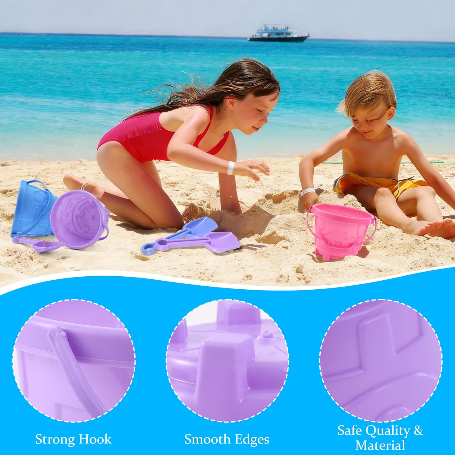 30 Set Sand Beach Buckets and Shovels for Kids 5.8 Inch Plastic Water Pail for Beach Fun Summer Pool Party Favors for Girls Boys (Macaron)