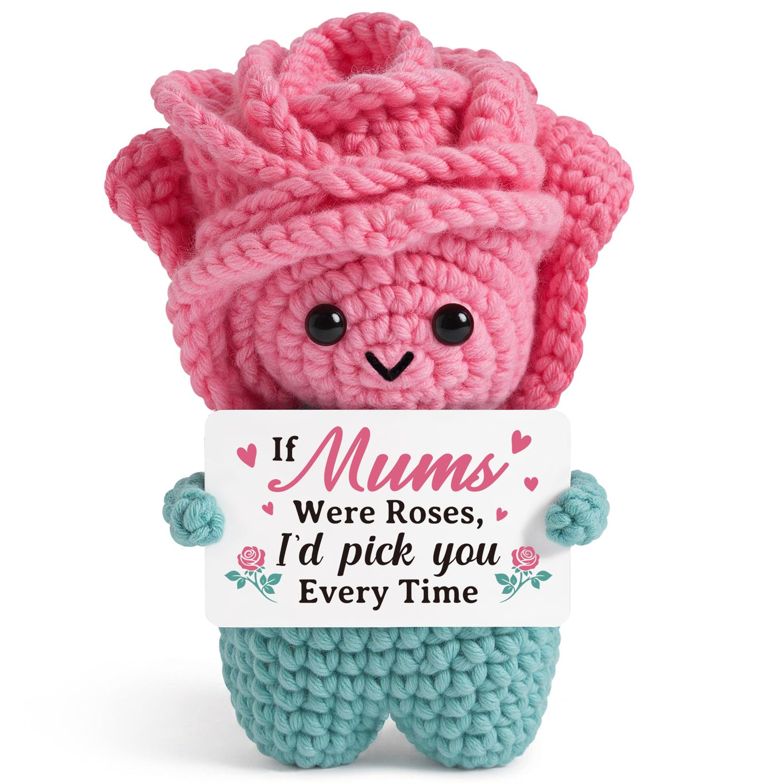 Leebbsin Gifts for Mum - Handmade Crochet Rose Decor, Birthday Gifts for Mum from Daughter Son, Rose Mums Gift for Mothers Day Christmas, I'd Pick You Motivational Gift for Mums