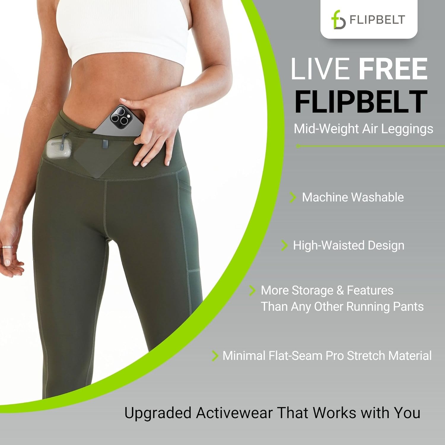 FlipBelt Women’s Air Legging – Running Leggings with Pockets, Moisture Wicking, Mid Weight Compression – USA Small Business - Image 5