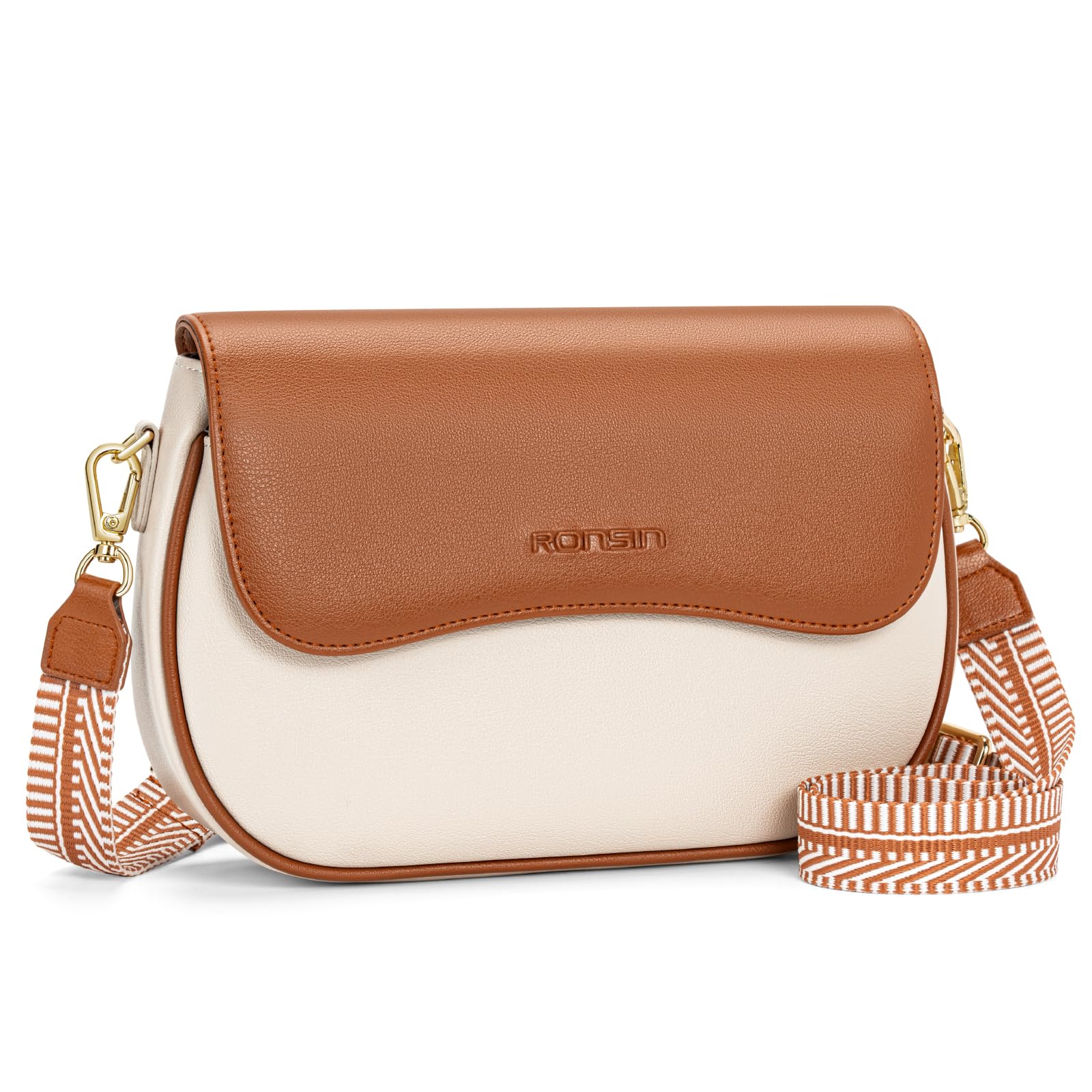 RONSIN Flap Saddle Bag for Women Crossbody Wallet Purse with RFID Card Saddle Purse Adjustable Strap Crossbody Bags (Brown)