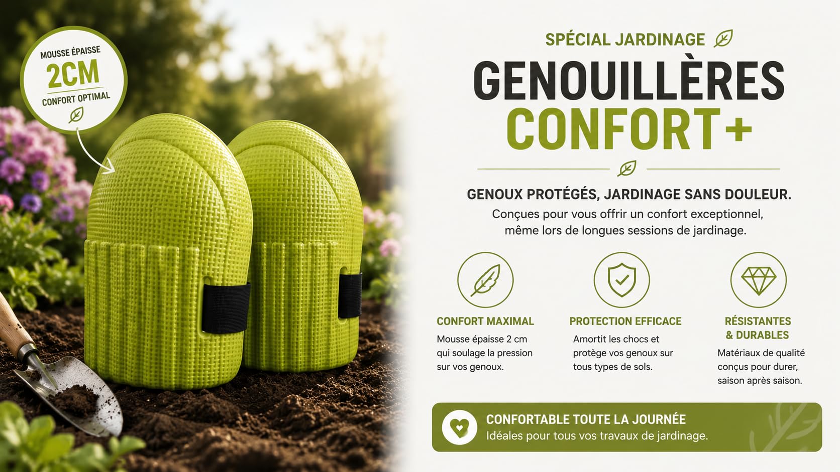Kit Jardinage Ergonomique Verdorin – Tabouret Pliant + 12 Outils Acier Inoxydable + Sac + Gants + Genouillères – Jardinez sans Douleur au Dos ni aux Genoux