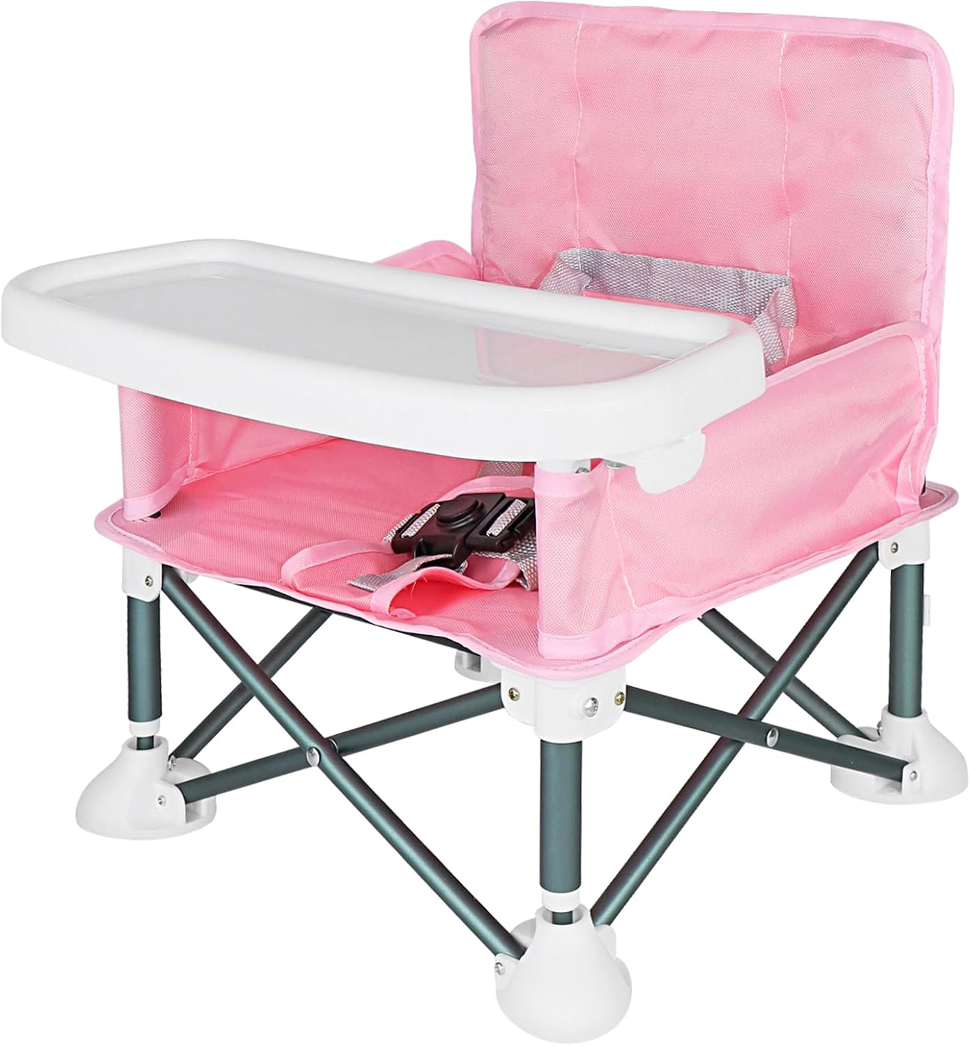 ICEBLUEOR Baby Camping Chair with Tray, Portable High Chair with Travel Bag, Baby Booster Seat Dining Chair, Foldable Travel High Chair, Feeding Chair for Babies and Toddlers (Pink)