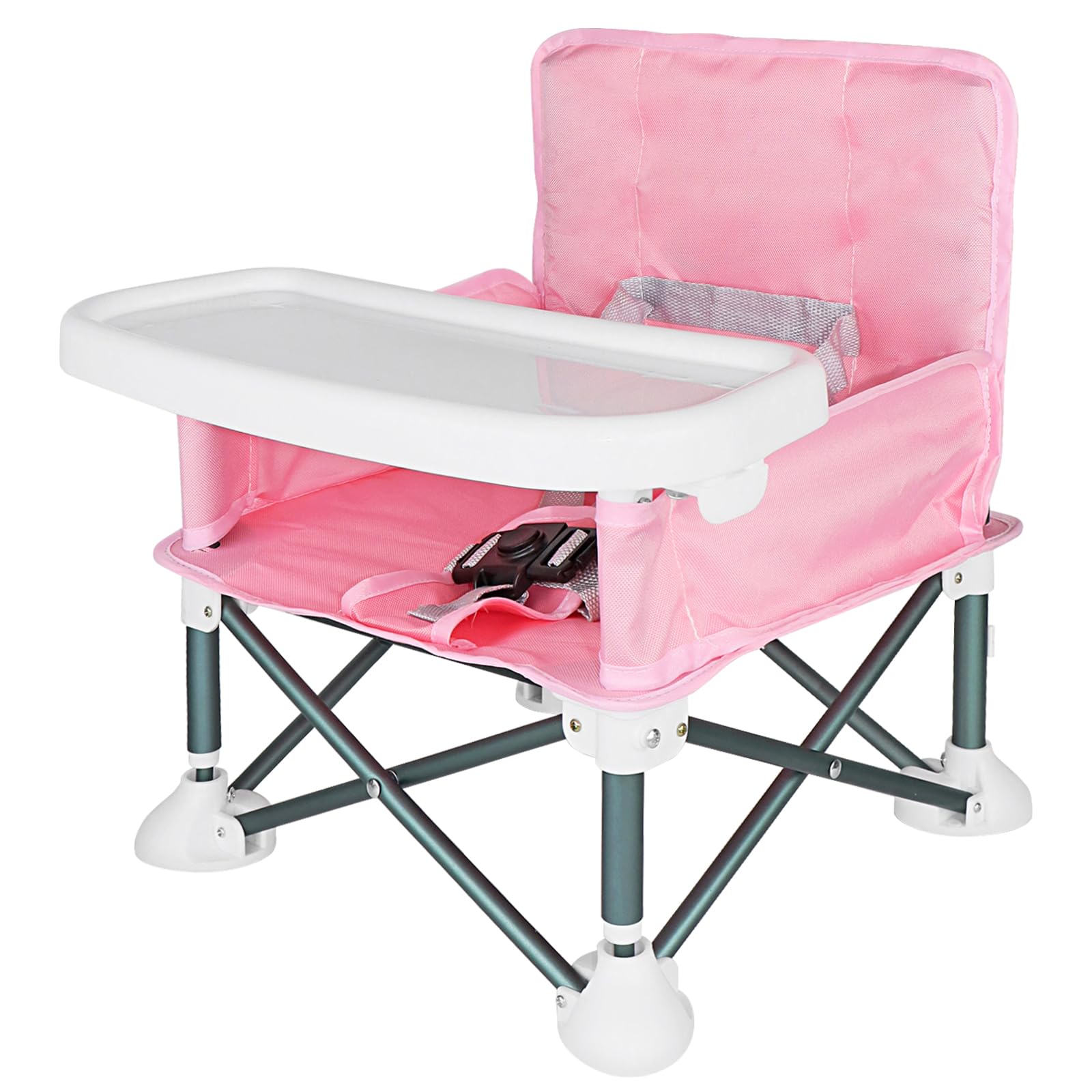 ICEBLUEOR Baby Camping Chair with Tray, Portable High Chair with Travel Bag, Baby Booster Seat Dining Chair, Foldable Travel High Chair, Feeding Chair for Babies and Toddlers (Pink)