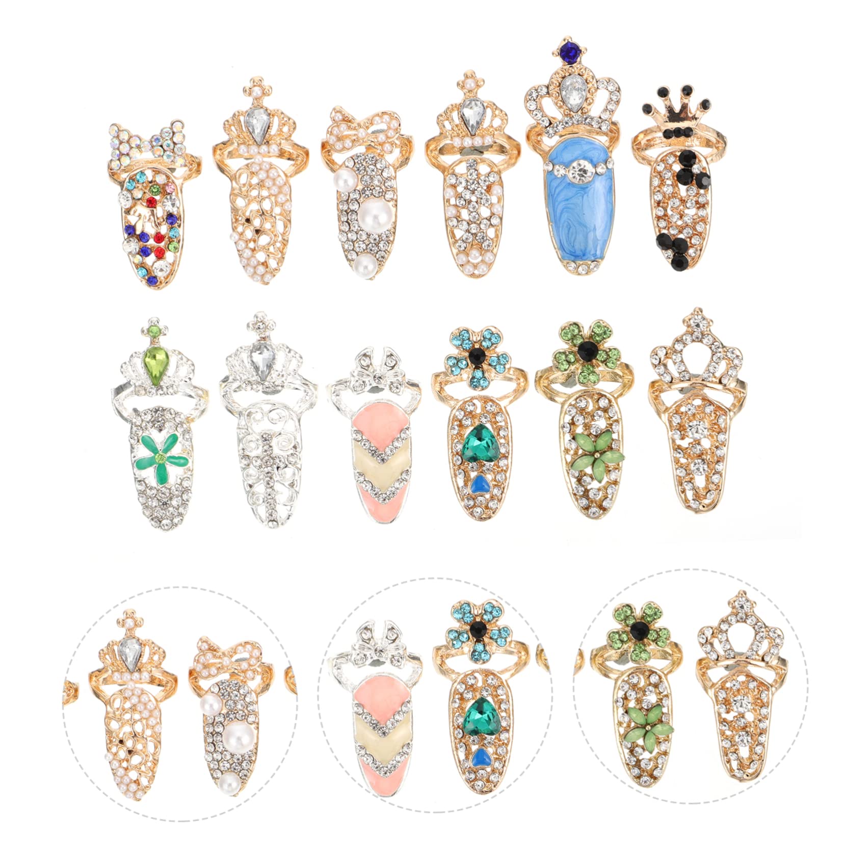 Healeved 36pezzi Anelli Per Unghie Manicure Decorazioni Fashion Accessori Per Unghie Artistiche Per Adulti e Design Elegante e Facile Da Indossare