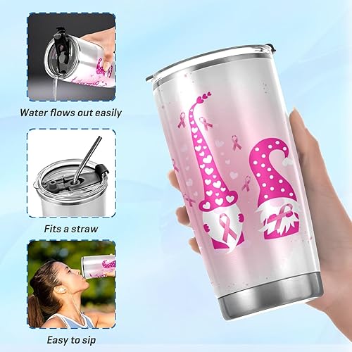 Miniatura 6 de Vaso de gnomos rosados con tapa y pajilla, vaso aislado de acero inoxidable, taza de café de viaje de doble pared, tazas térmicas al vacío para