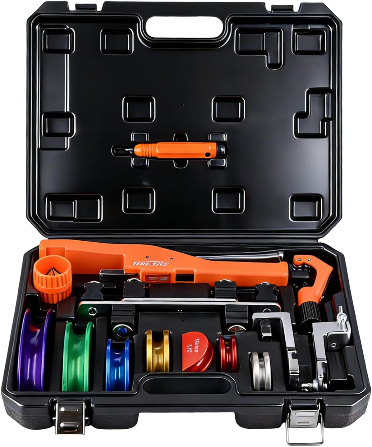 HZLZRZ 90 Degree Ratcheting Tube Bender Set - 7 Color-Coded Heads for 1/4" to 7/8" O.D.Copper Pipe, Includes Forward and Reverse Bending Adapters, Portable Case for HVAC and Plumbing Repair