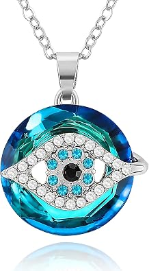 Evil Eye Necklace, Evil Eye Pendant Necklace with Circle Crystal | Evil Eye Pendant Necklace, Jewelry Necklaces Good Luck Vintage Evil Eye Pendant, Birthday Necklaces for Women Female