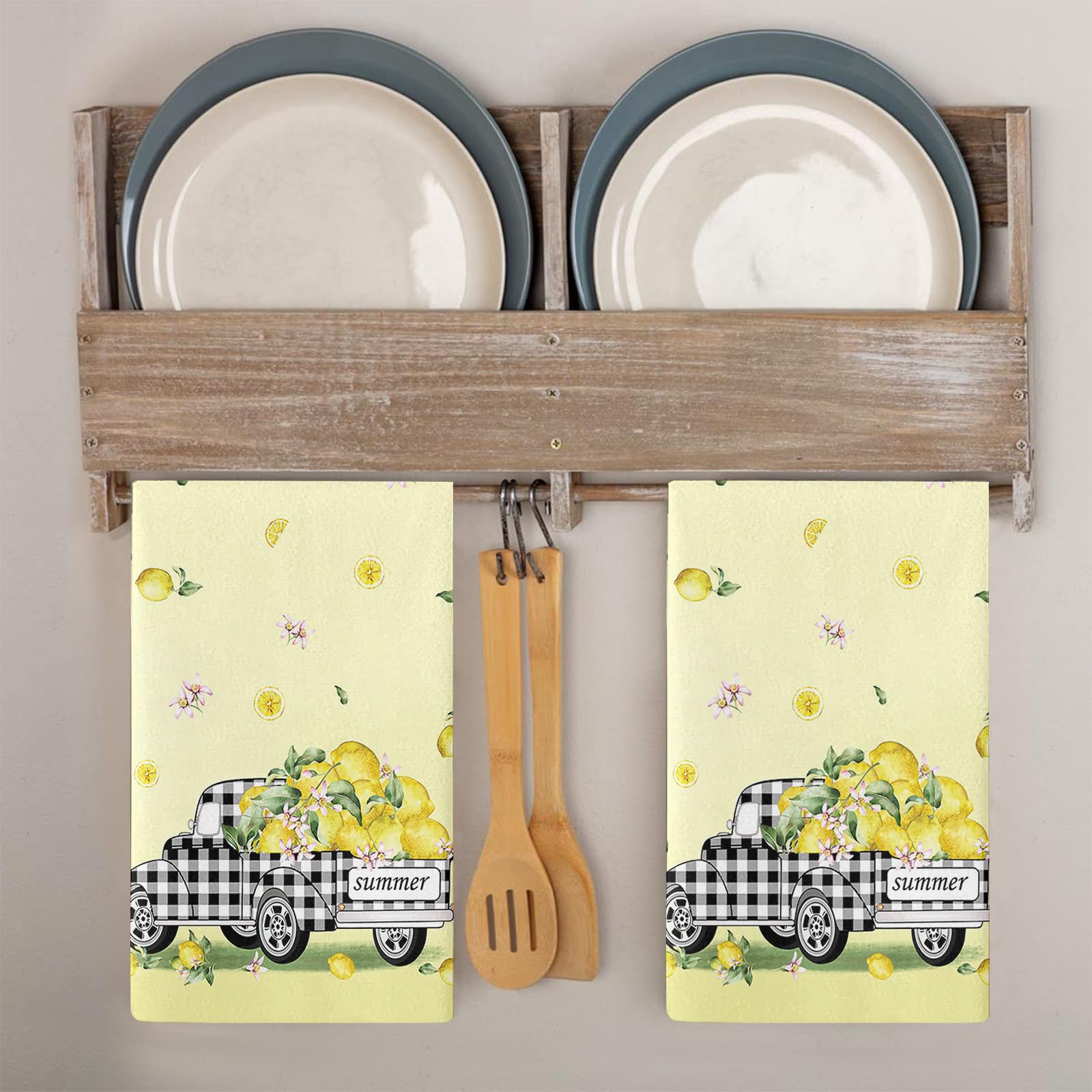 Trapos Cocina Carrito De Limón Amarillo Paños de Cocina Absorbentes Microfibra Lavable Reutilizables Suaves Trapos de Cocina Toallas de Limpieza Baño Barra Picnic 4 Piezas (40x60 cm)