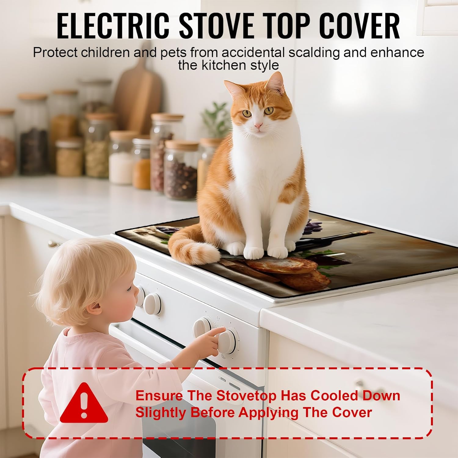 NYZE Stove Top Cover for Electric/Glass Stove, Flat Top Cooktop Protector, Electric Cooktop Cover, Extra Counter Space for Kitchen (Red Wine & Grapes)