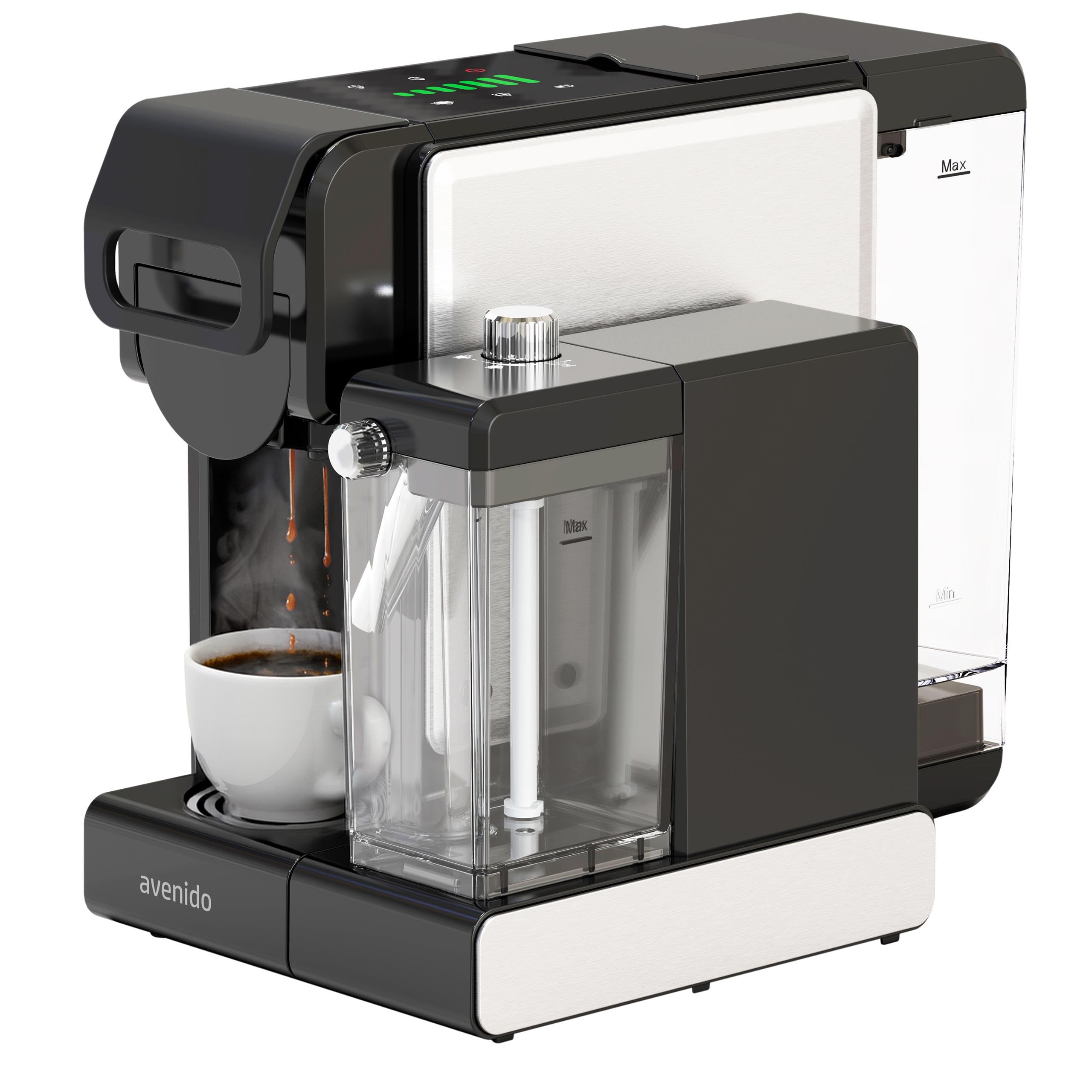 Kaffeemaschine, multikapsel-espressomaschine mit milchaufschäumer, 2850W leistung, 19 bar druck und 7 adapter, edelstahl