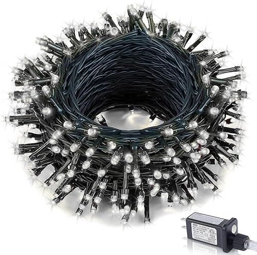 Guirnalda de 300 luces LED de Navidad de 100 pies para exteriores, luces de árbol de alambre verde, luces parpadeantes para dormitorio con 8 modos