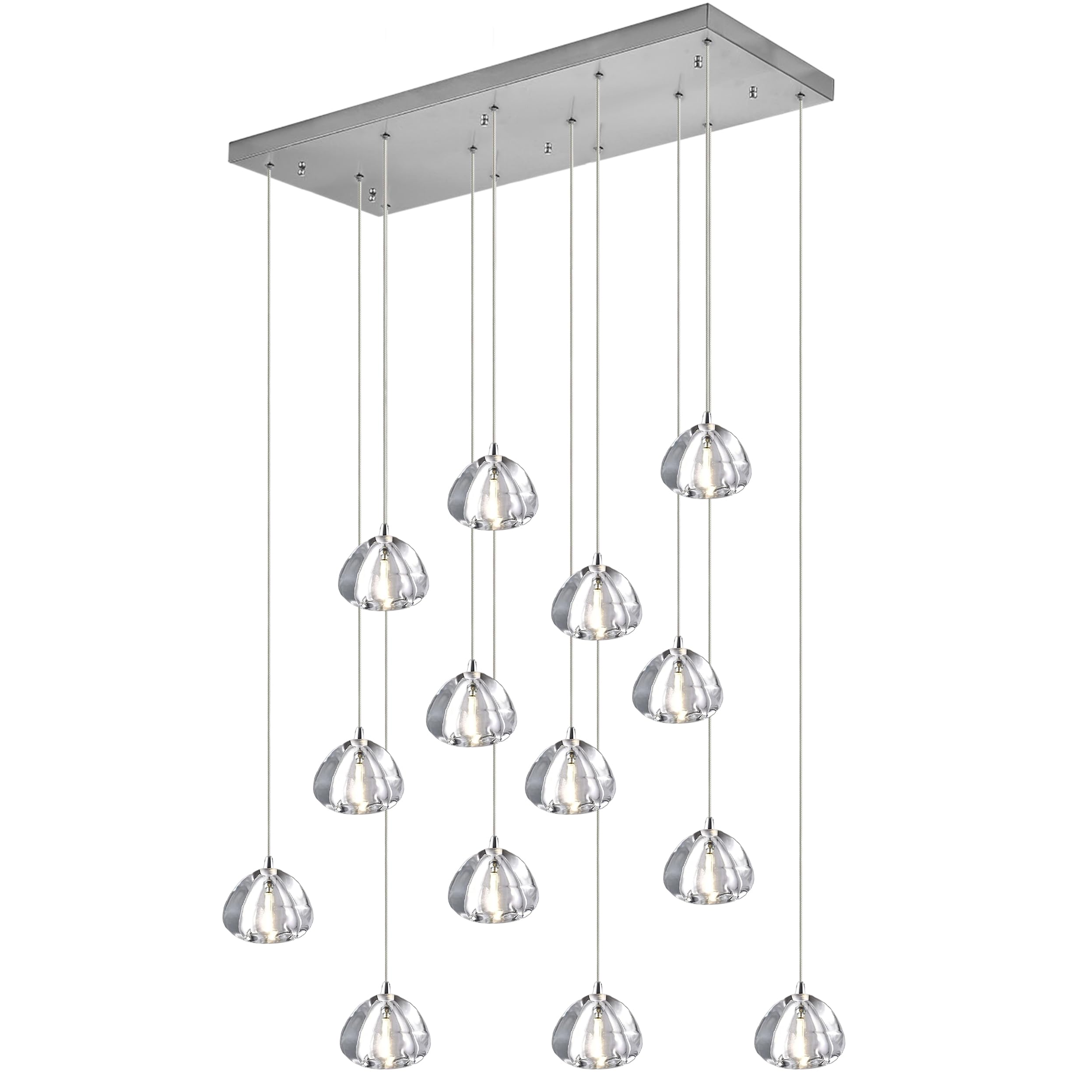 FYZDLAOR 14-Light Rectangle Pendant Lights Modern Raindrop Crystal Linear Chandelier Flush Mount Hanging Chandelier for Dining Room Kitchen Counter Ceiling Lighting Fixture
