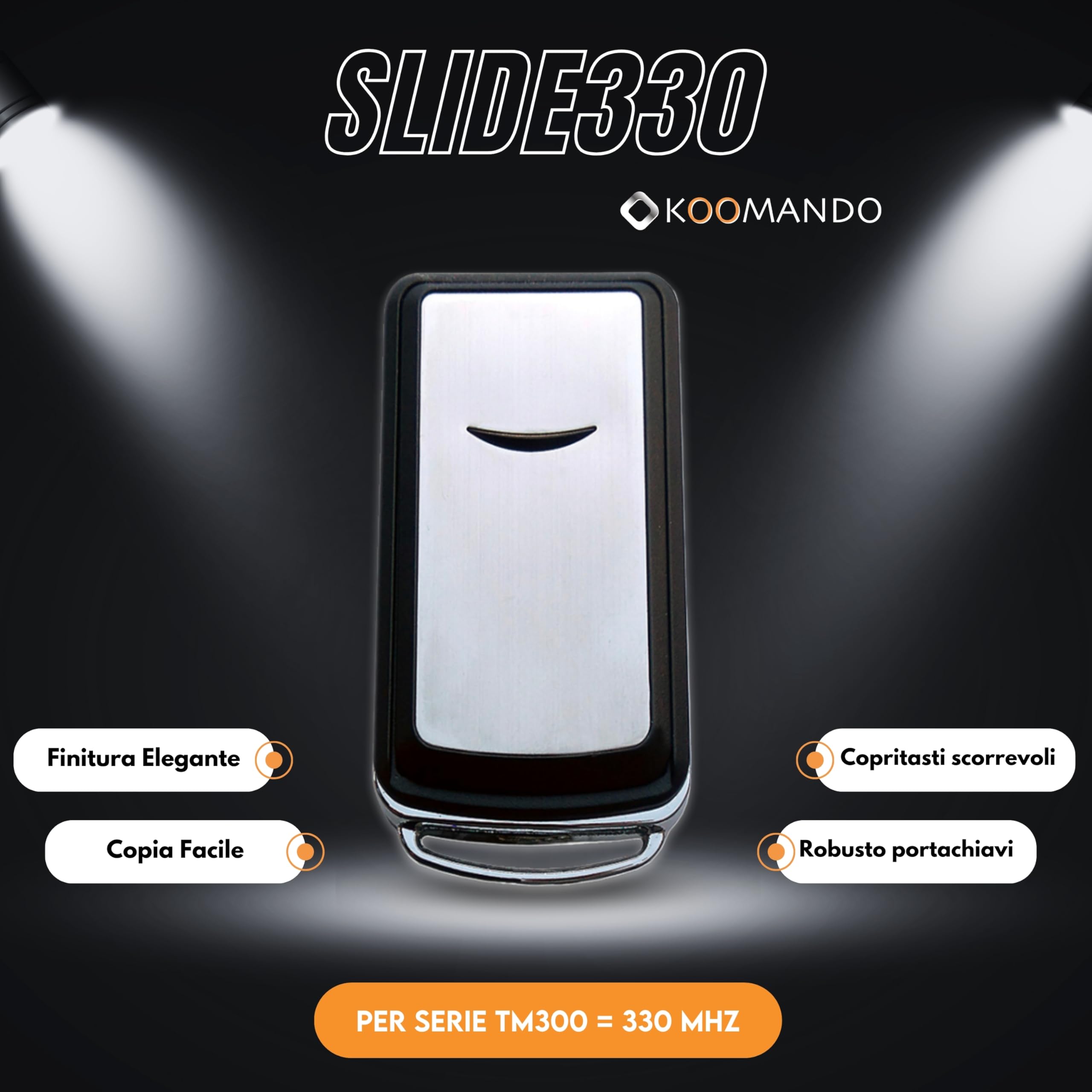 Koomando Telecomando Compatibile con Faac, TM300S, T1 300, T2 300, T3 300, TM1 300, TM2 300, TM3 300 a 330 Mhz, Elegante Cover Scorrevole, Gancio Portachiavi