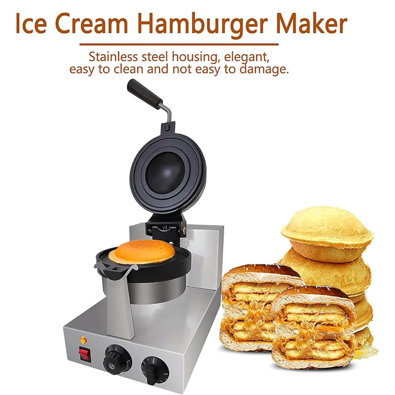 Máquina Comercial para Hacer Hamburguesas y gofres, máquina eléctrica Antiadherente para sándwiches y Hamburguesas con Control de Temperatura, Temporizador de 5 Minutos/calentamien,