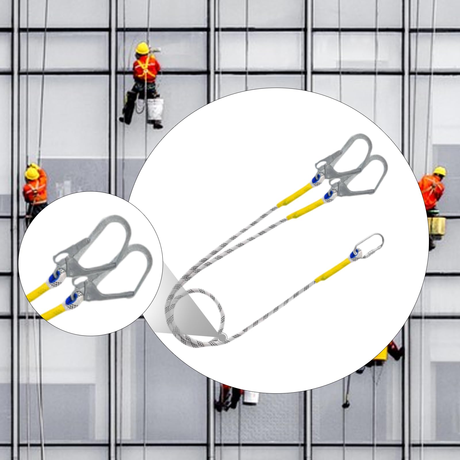 Milageto Arnés de seguridad con cordón y conector de gancho, resistente, para trabajo, de protección para espeleología y escalada, 300cm