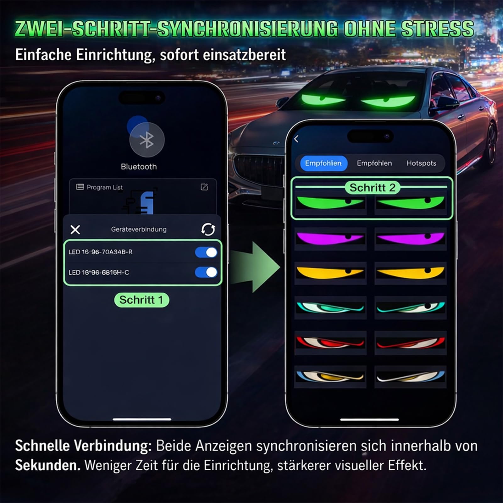 2er Devil Eyes Light For Cars Led Augen für Lkw Auto (92mm*374mm) Led Anzeige Programmierbar Laufschrift Leuchtreklame Personalisiert Leuchtschild FüR,Auto,LKW,Text,Graffiti,Smart App,Bluetooth USB 5V