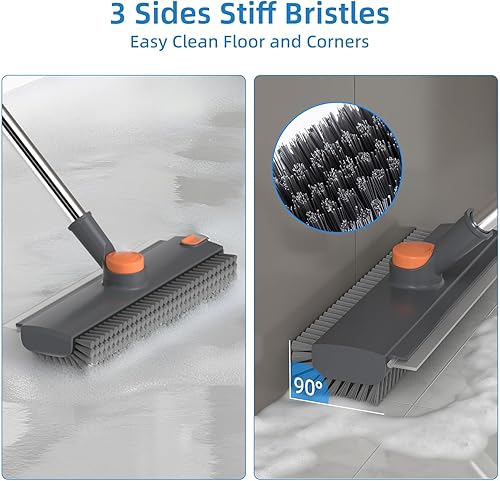 Miniatura 2 de Cepillo de limpieza con mango largo, escoba para limpiar el suelo, escoba 3 en 1, escoba de piso para baldosas de concreto, pared, terraza, patio,