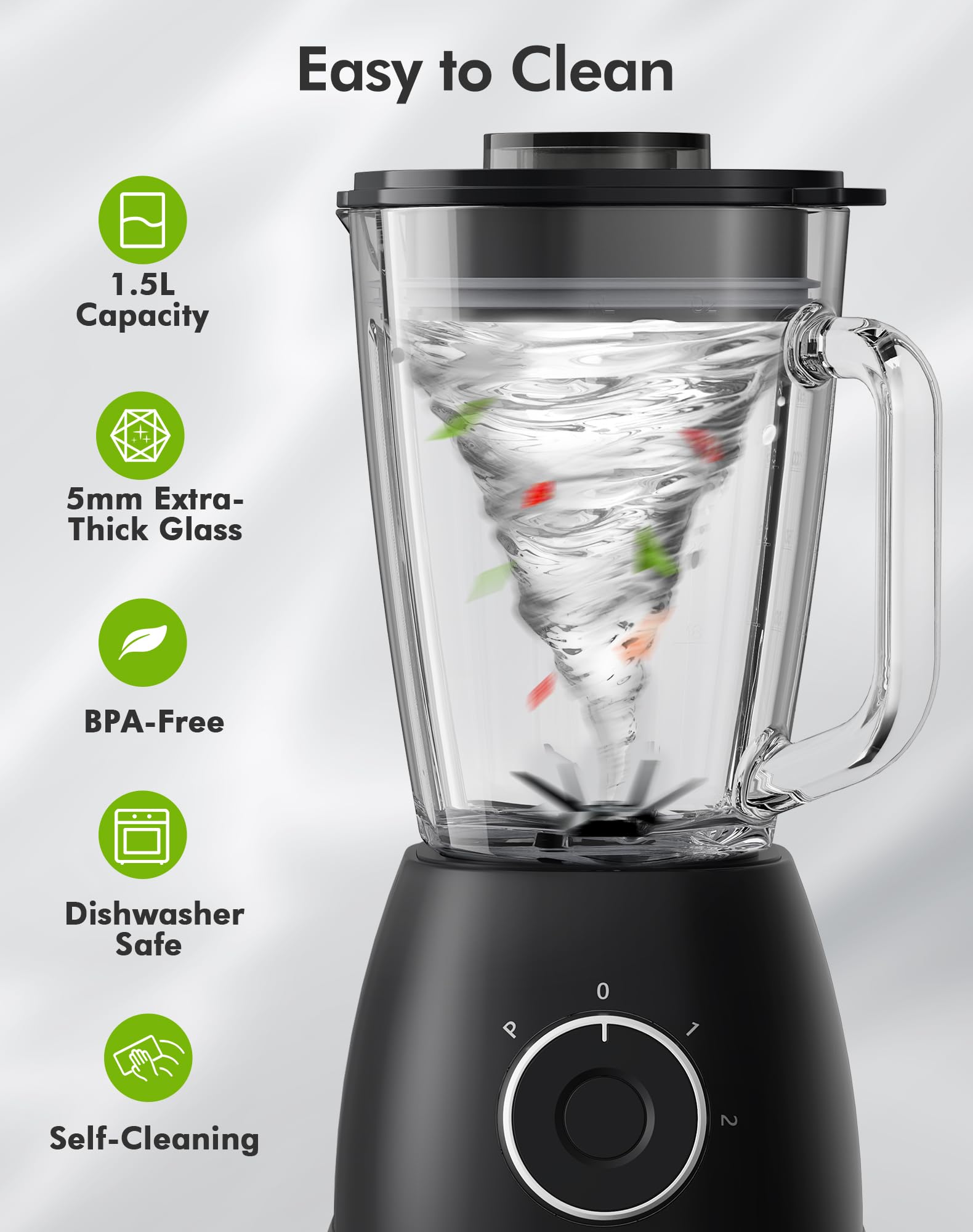 Blender, 1500 W, elektryczny smoothie blender z szklanym dzbankiem 1,5 l i przenośnymi butelkami 600 ml, regulowana prędkość, ostrze ze stali nierdzewnej do lodów, owoców, warzyw